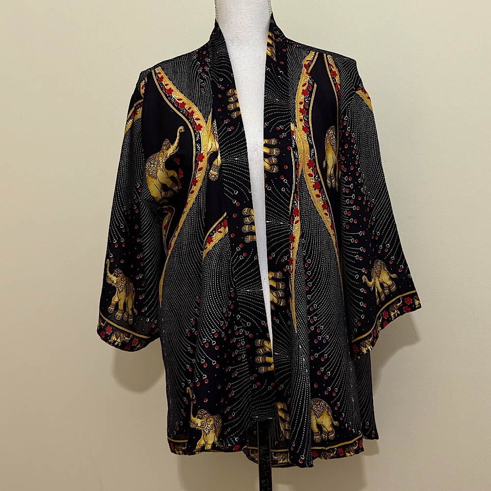 NWT The Elephant Pants Purple Gold Open Front Cardigan Boho Hippie Kimono S/M